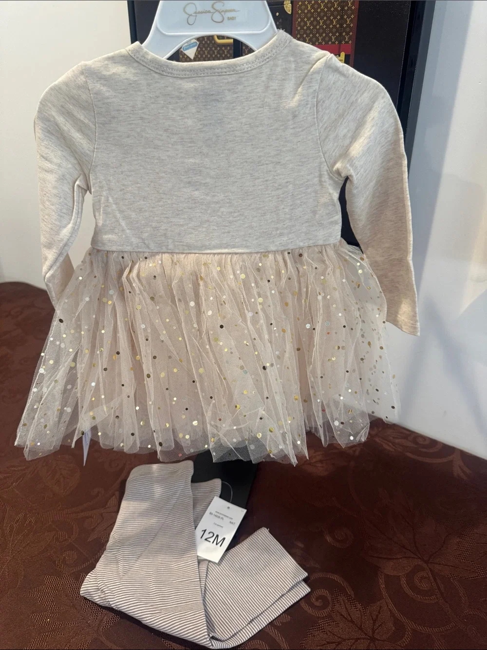 🎃🍂Bonnie Baby Orange and White Sequin Pumpkin 2-Piece Top & Leggings Set
